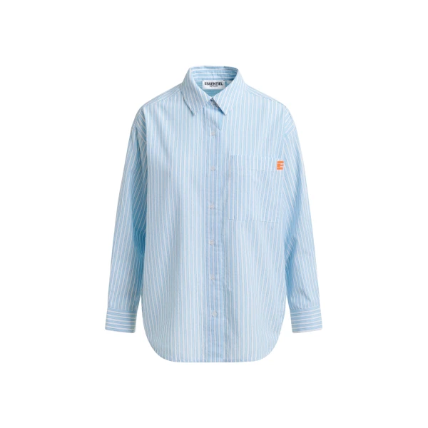 Essentiel Antwerp Blue and white striped cotton shirt with embroidered detail - Essentiel Antwerp Shirts - Colorful Belgian Design - Shop at Coveti