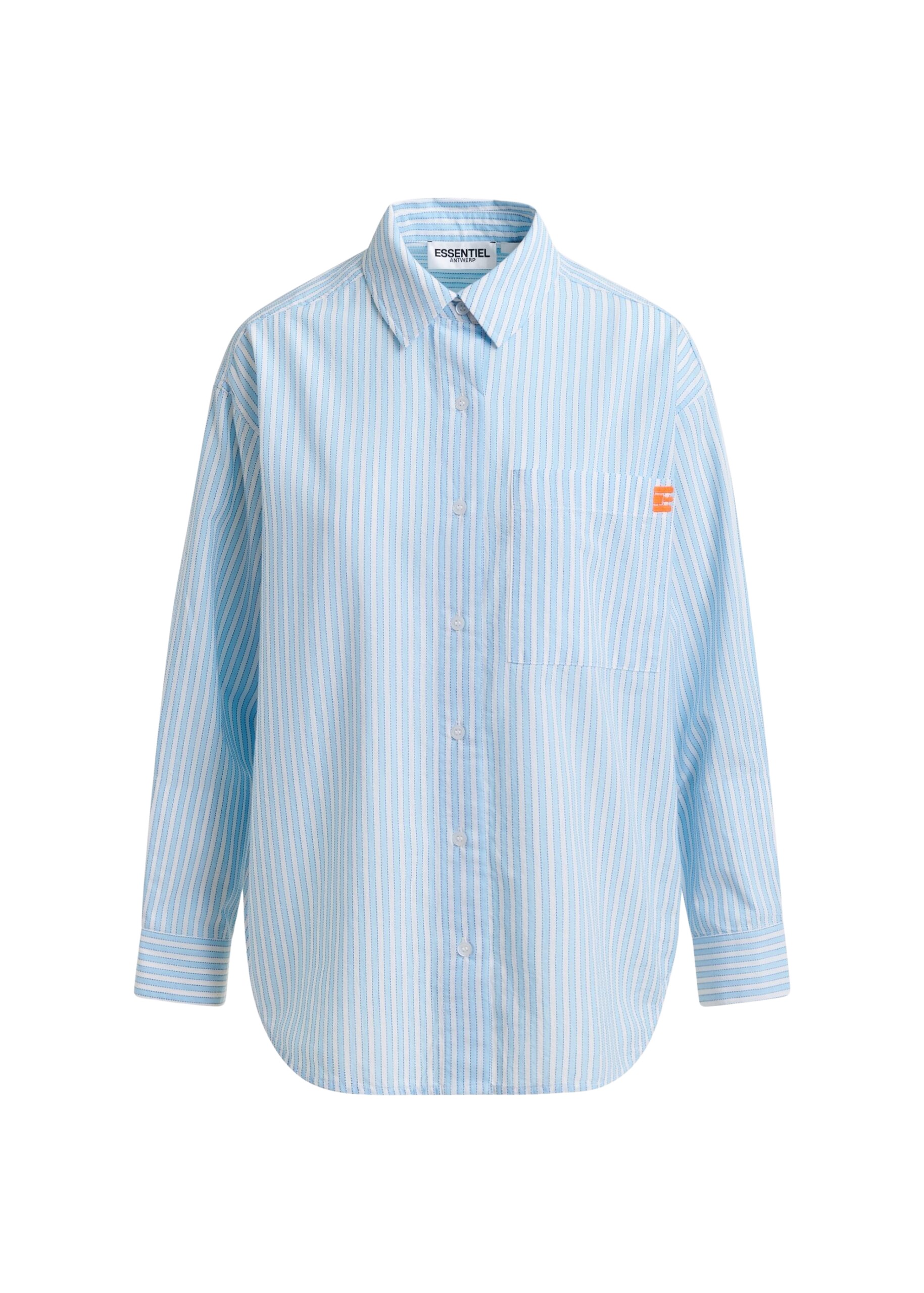 Essentiel Antwerp Blue and white striped cotton shirt with embroidered detail - Essentiel Antwerp Shirts - Colorful Belgian Design - Shop at Coveti
