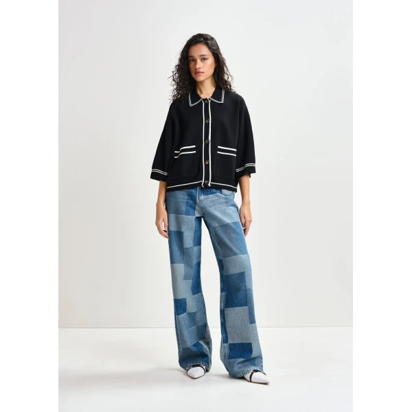 Essentiel Antwerp Blue straight-leg patchwork blue jeans, view 2