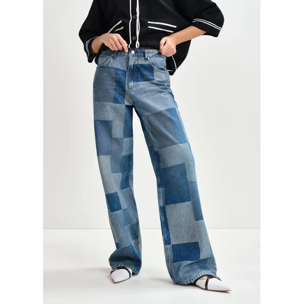 Essentiel Antwerp Blue straight-leg patchwork blue jeans, view 4