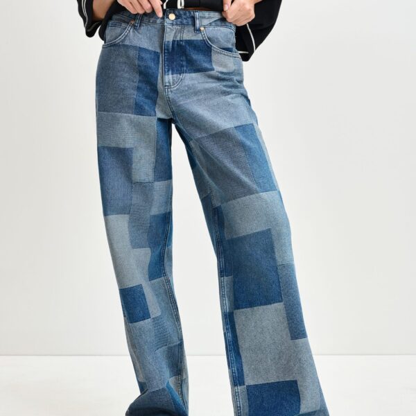 Essentiel Antwerp Blue straight-leg patchwork blue jeans - Essentiel Antwerp Pants - Colorful Belgian Design - Shop at Coveti
