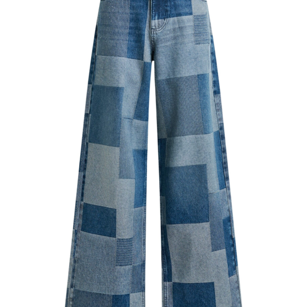 Essentiel Antwerp Blue straight-leg patchwork blue jeans - Essentiel Antwerp Pants - Colorful Belgian Design - Shop at Coveti
