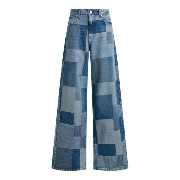 Essentiel Antwerp Blue straight-leg patchwork blue jeans - Essentiel Antwerp Pants - Colorful Belgian Design - Shop at Coveti