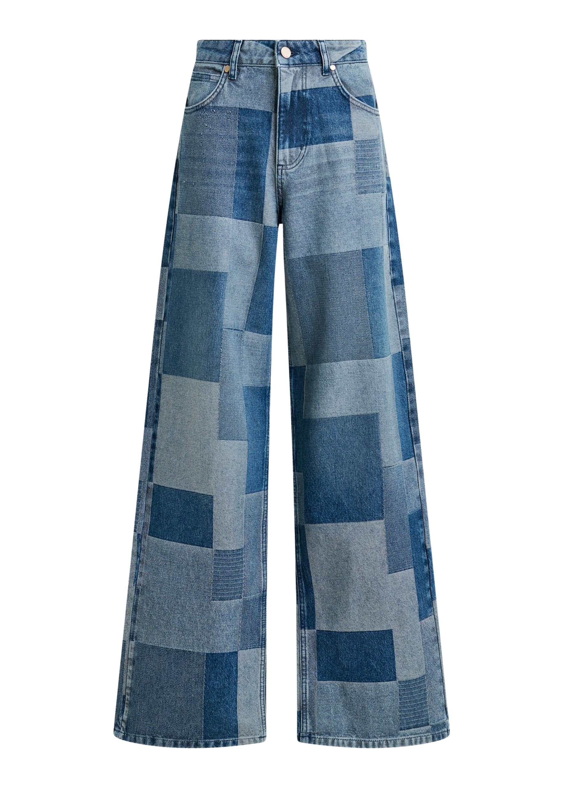 Essentiel Antwerp Blue straight-leg patchwork blue jeans
