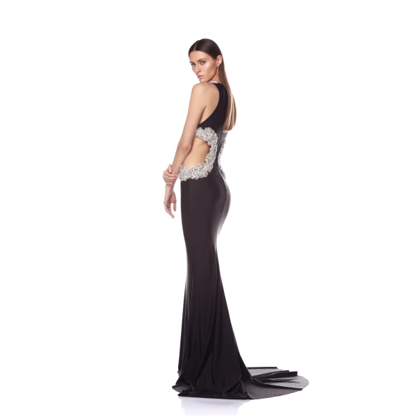 Bronx and Banco Camila Black Rhinestone Cutout Gown, view 4