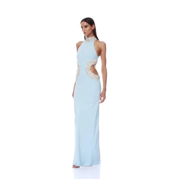 Bronx and Banco Camila Powder Blue Halterneck Cutout Maxi Dress, view 3