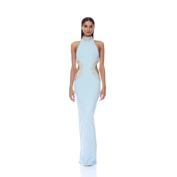 Bronx and Banco Camila Powder Blue Halterneck Cutout Maxi Dress