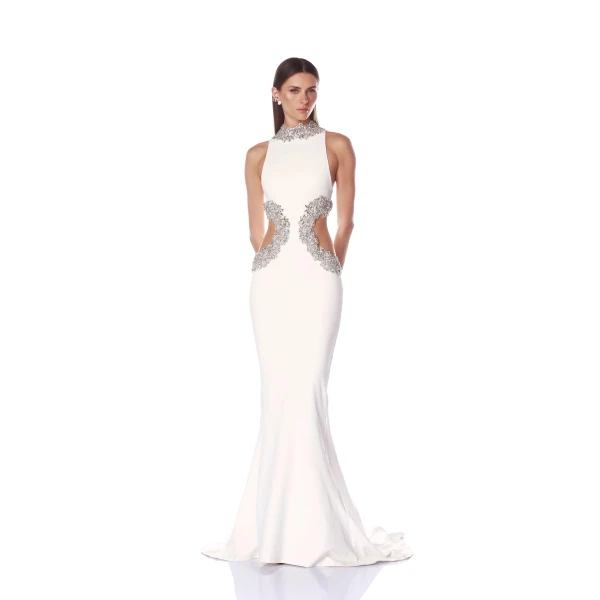 Bronx and Banco Camila White Rhinestone Cutout Gown, view 2