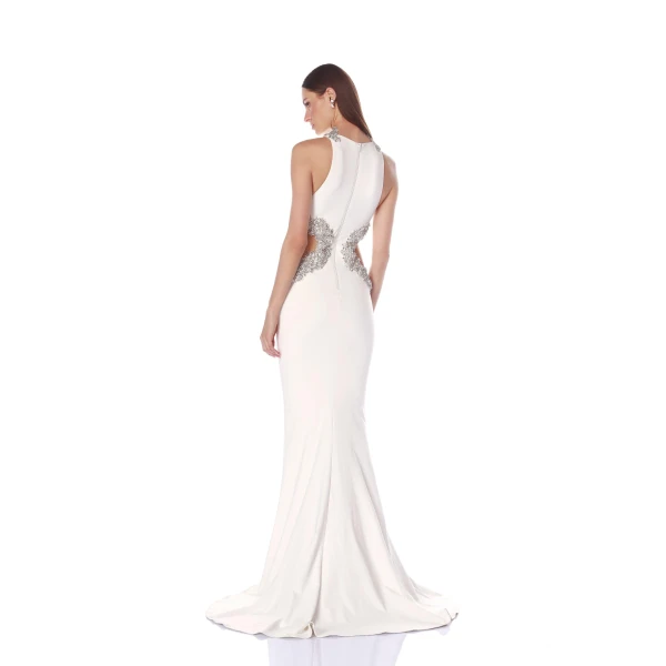 Bronx and Banco Camila White Rhinestone Cutout Gown, view 4