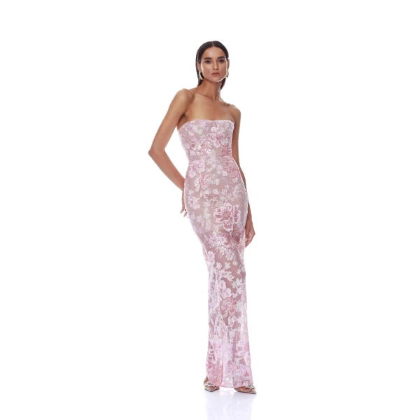 Bronx and Banco Capri Sequin Dahlia Blush Strapless Maxi Dress, view 2