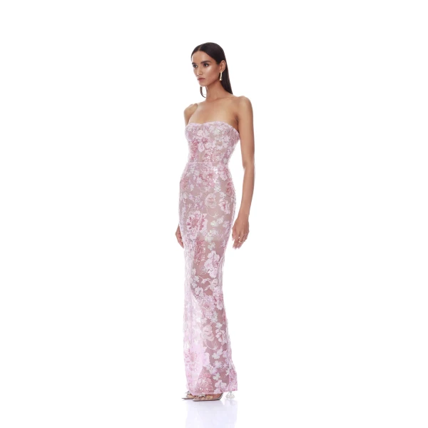 Bronx and Banco Capri Sequin Dahlia Blush Strapless Maxi Dress, view 3