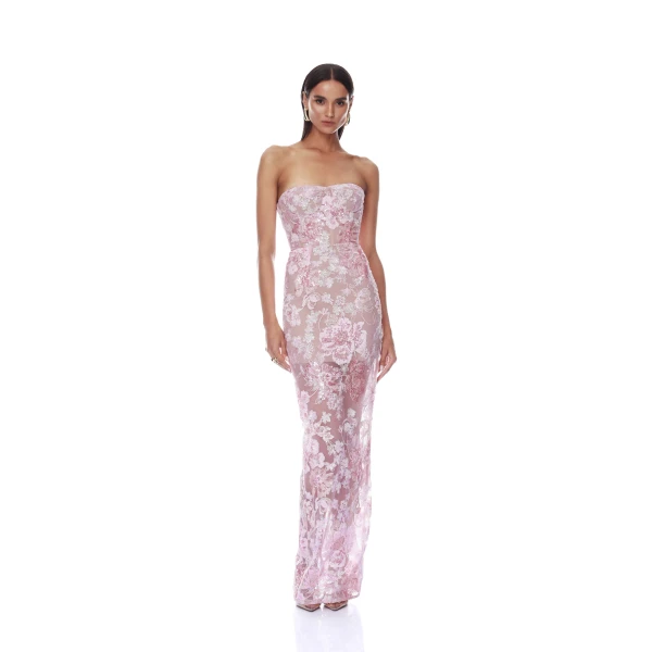 Bronx and Banco Capri Sequin Dahlia Blush Strapless Maxi Dress