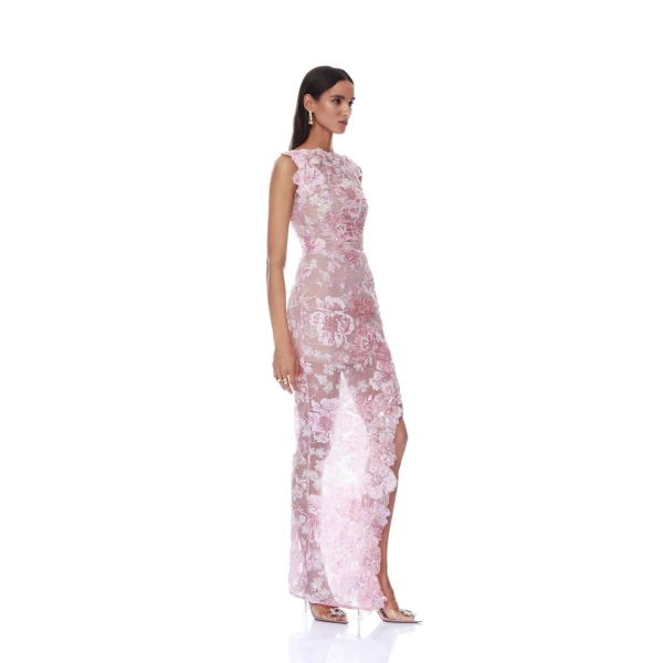 Bronx and Banco Capri Sequin Ellie Cap Sleeve Blush Maxi Dress, view 3