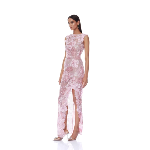 Bronx and Banco Capri Sequin Ellie Cap Sleeve Blush Maxi Dress, view 4