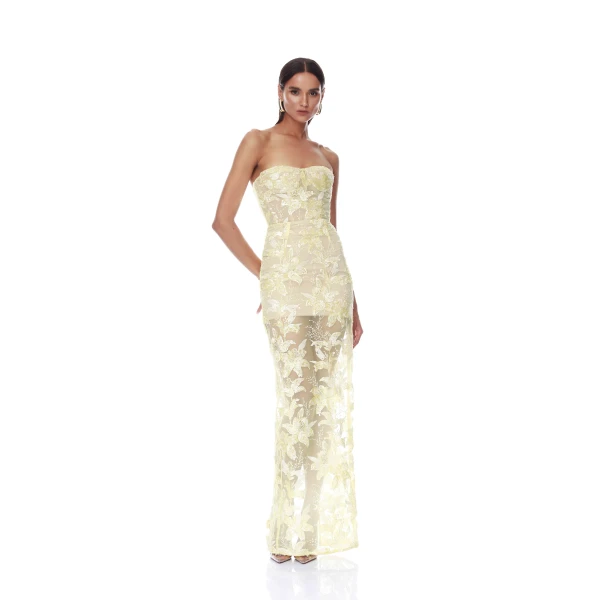 Bronx and Banco Daffodil Sequin Dahlia Strapless Maxi Dress, view 2