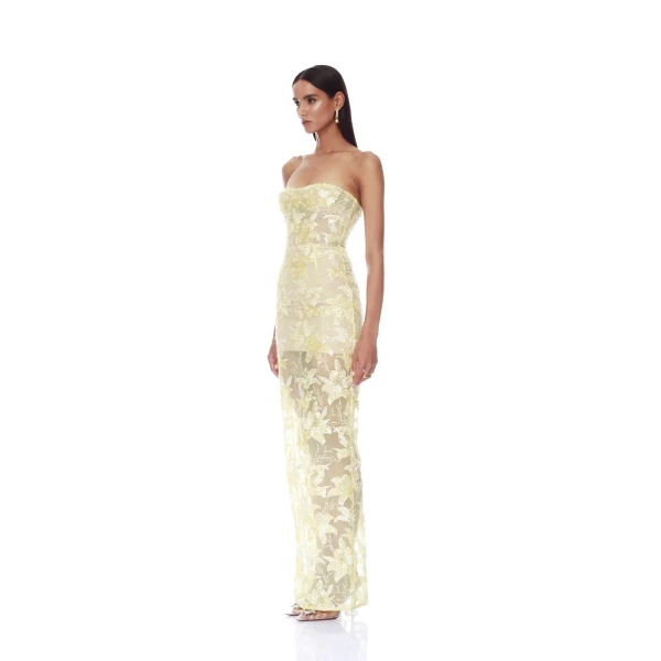 Bronx and Banco Daffodil Sequin Dahlia Strapless Maxi Dress, view 3