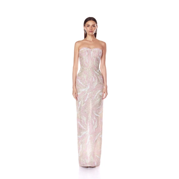 Bronx and Banco Dahlia Blush Multi Strapless Maxi Dress