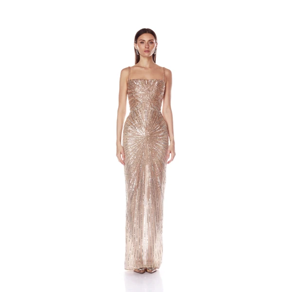 Bronx and Banco Dahlia Champagne Maxi Dress with Straps