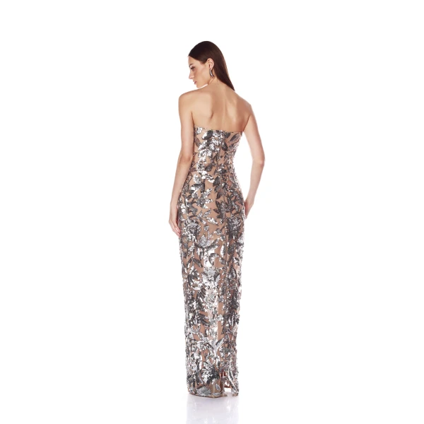 Bronx and Banco Dahlia Dark Silver Strapless Maxi Dress, view 4