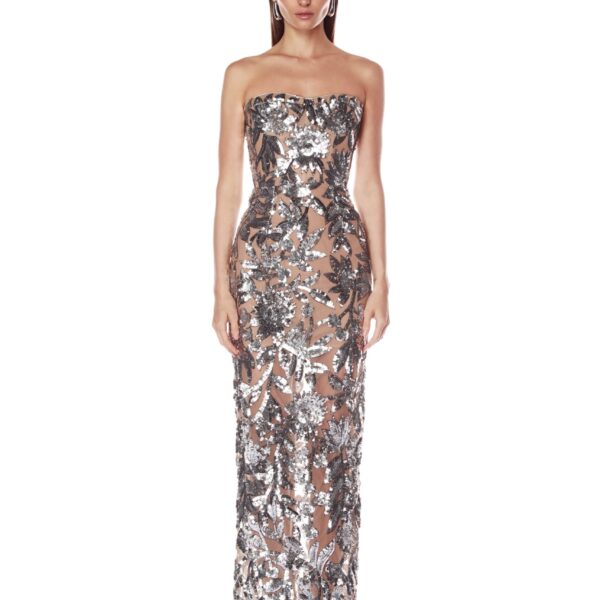 Dahlia Dark Silver Strapless Maxi Dress