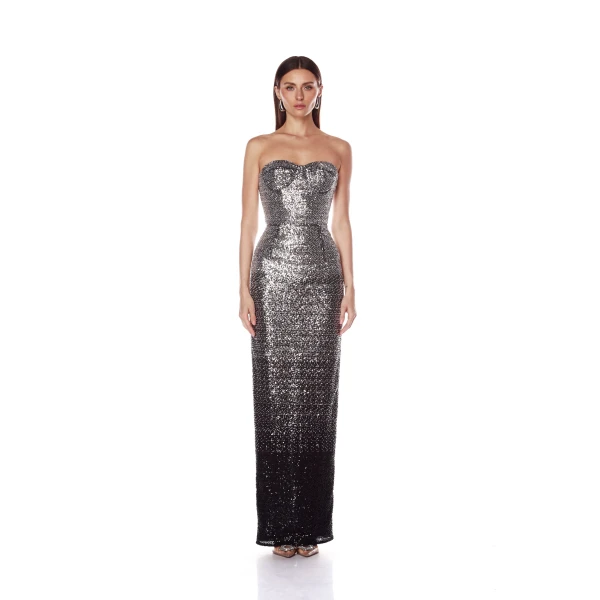 Bronx and Banco Dahlia Metallic Strapless Maxi Dress