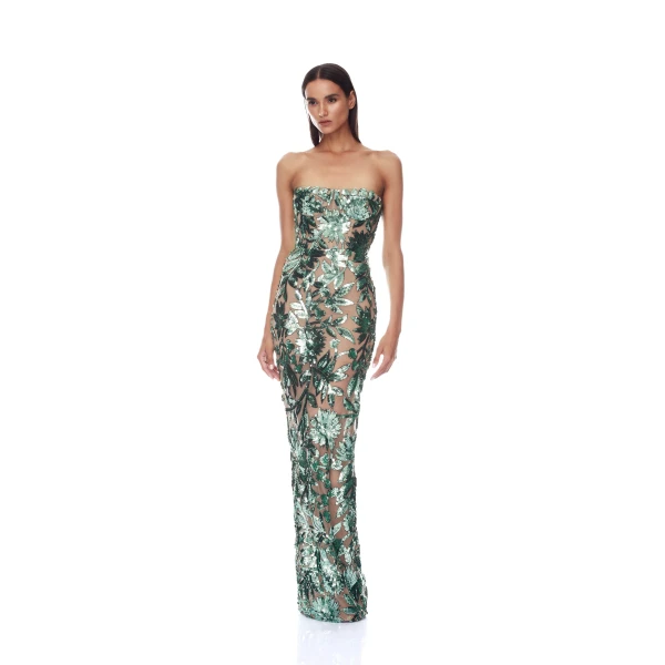 Bronx and Banco Dahlia Teal Strapless Maxi Dress, view 2