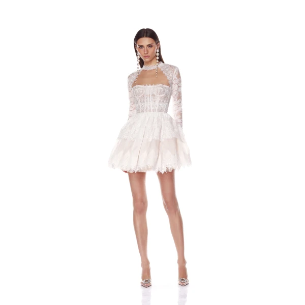 Bronx and Banco Daphne Ivory Long Sleeve Mini Dress, view 2