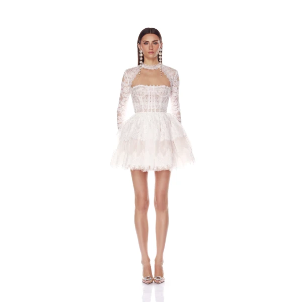 Bronx and Banco Daphne Ivory Long Sleeve Mini Dress
