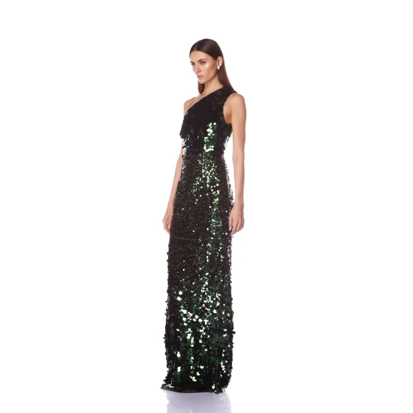 Bronx and Banco Farah Emerald One Shoulder Maxi Dress, view 2