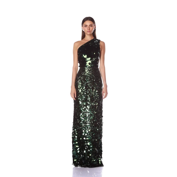 Bronx and Banco Farah Emerald One Shoulder Maxi Dress