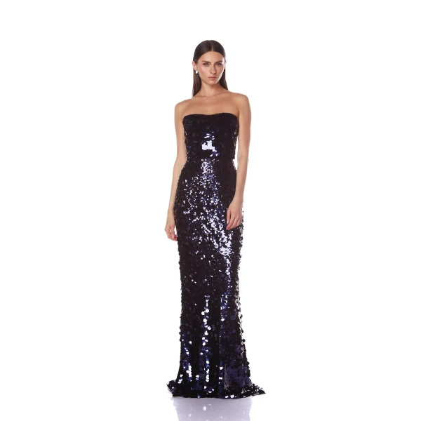 Bronx and Banco Farah Navy Multi Sequin Strapless Gown, view 2