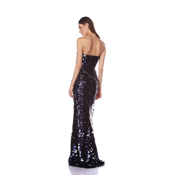Bronx and Banco Farah Navy Multi Sequin Strapless Gown, view 4