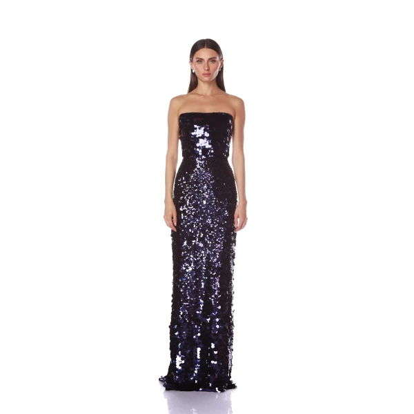 Bronx and Banco Farah Navy Multi Sequin Strapless Gown