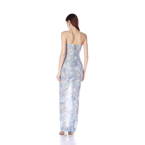 Bronx and Banco Farah Ocean Blue Sequin Multi Strapless Maxi Dress, view 2