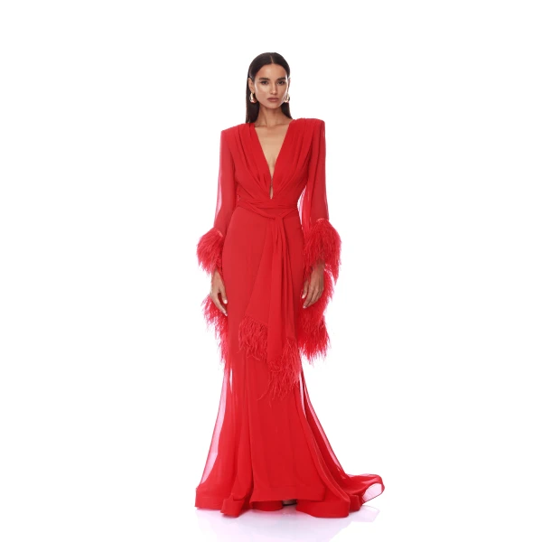 Bronx and Banco Geisha V-Neck Flame Gown, view 2