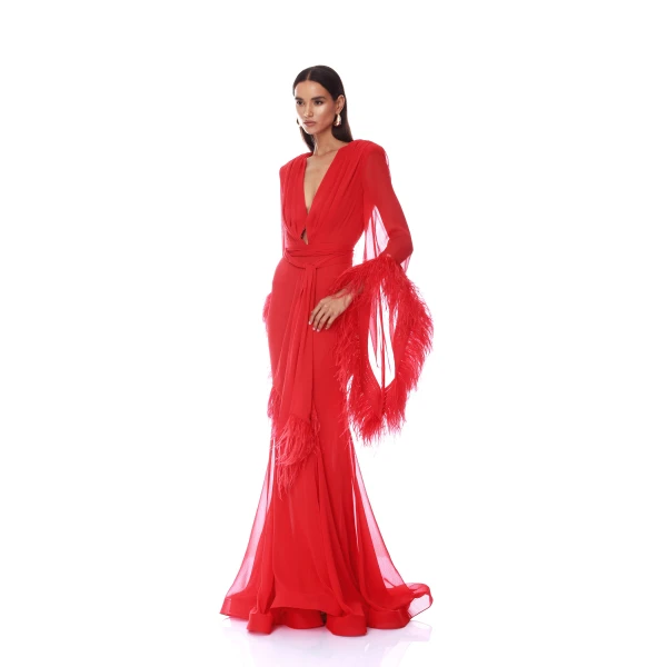 Bronx and Banco Geisha V-Neck Flame Gown, view 3