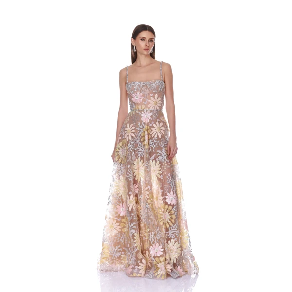 Bronx and Banco Midnight Embroidered Multi Floral Gown, view 2
