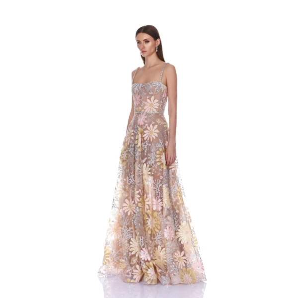 Bronx and Banco Midnight Embroidered Multi Floral Gown, view 3