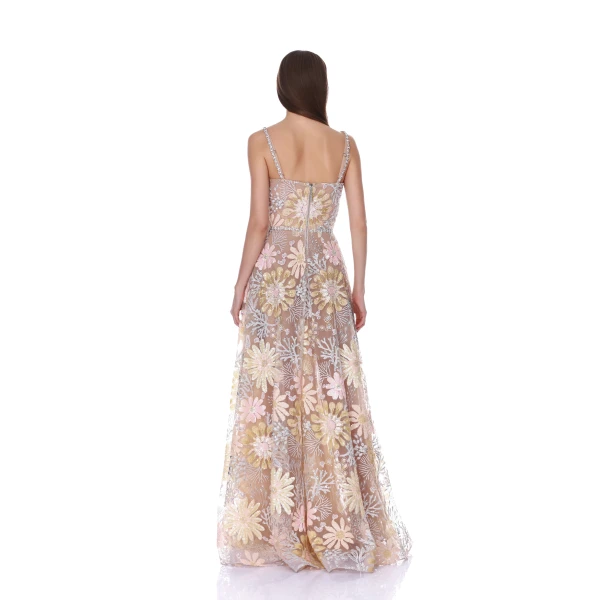Bronx and Banco Midnight Embroidered Multi Floral Gown, view 4