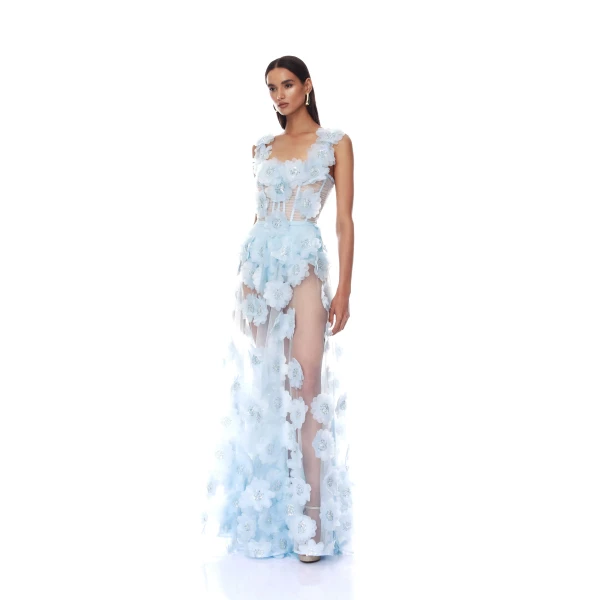 Bronx and Banco Rosalie Powder Blue Gown, view 3