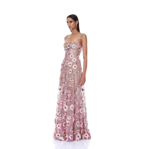 Bronx and Banco Venice 3D Floral Jasmine Pink Multi Maxi Gown, view 3