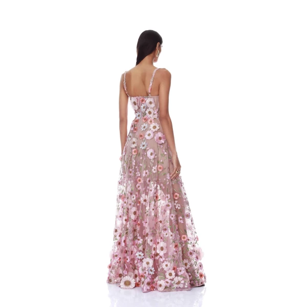 Bronx and Banco Venice 3D Floral Jasmine Pink Multi Maxi Gown, view 4