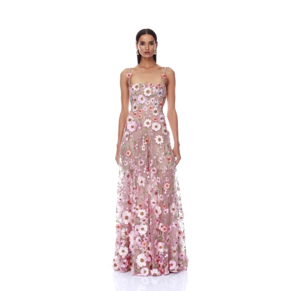 Bronx and Banco Venice 3D Floral Jasmine Pink Multi Maxi Gown