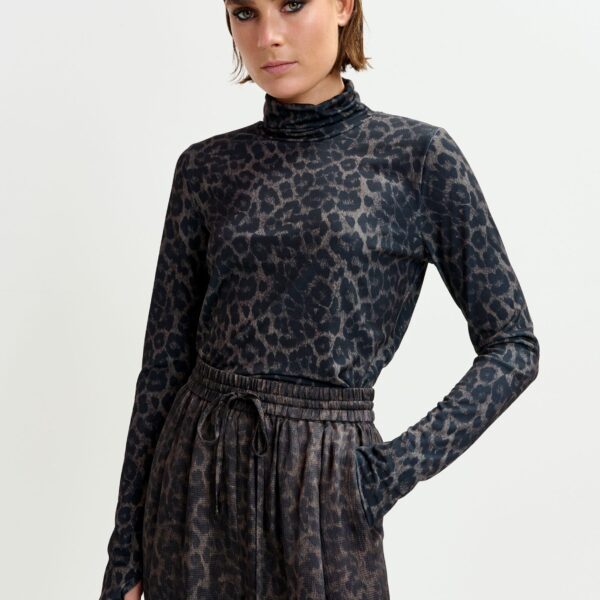 Essentiel Antwerp Brown and black leopard print turtleneck top - Essentiel Antwerp Tops - Colorful Belgian Design - Shop at Coveti