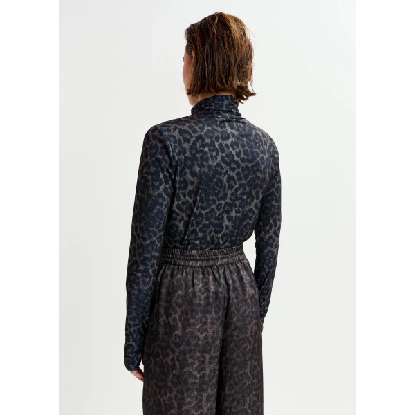 Essentiel Antwerp Brown and black leopard print turtleneck top, view 4