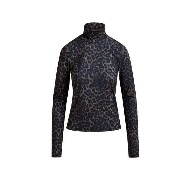 Essentiel Antwerp Brown and black leopard print turtleneck top - Essentiel Antwerp Tops - Colorful Belgian Design - Shop at Coveti