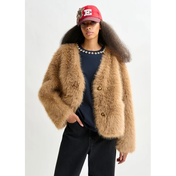 Essentiel Antwerp Brown faux fur jacket, view 2