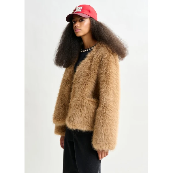 Essentiel Antwerp Brown faux fur jacket, view 3
