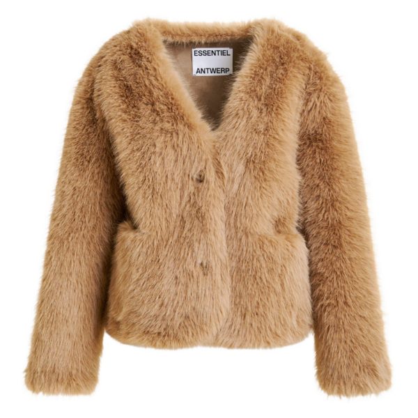 Essentiel Antwerp Brown faux fur jacket - Essentiel Antwerp Jackets - Colorful Belgian Design - Shop at Coveti
