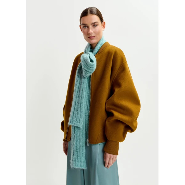 Essentiel Antwerp Brown oversized wool bomber jacket, view 3